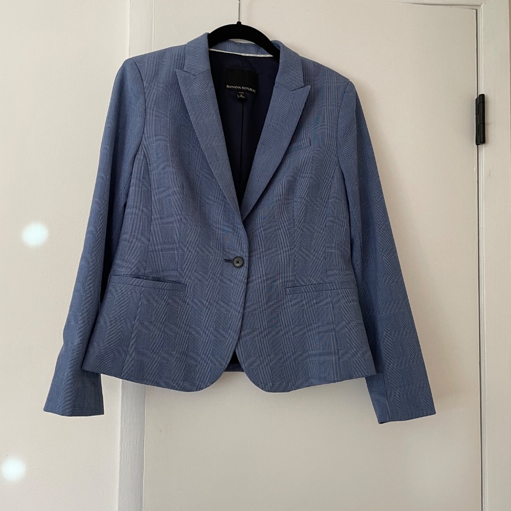 Banana Republic Blue Plaid Blazer Suit Jacket 6 Petite 6P
